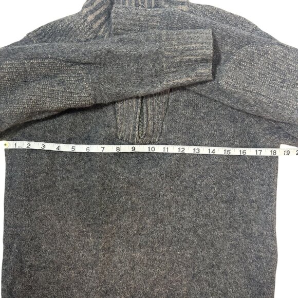 Blue Wool Quarter-Zip Mens Sweater M Gray Ribbed Collar & Elbow Patches - Picture 5 of 7